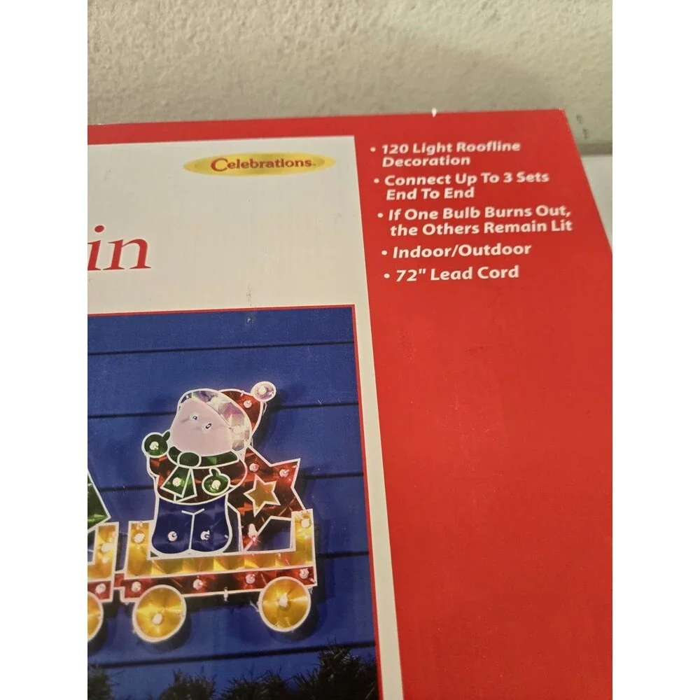 60 Inch Holographic Christmas Train 150 Light Roofline Holiday Rare. New Unused
